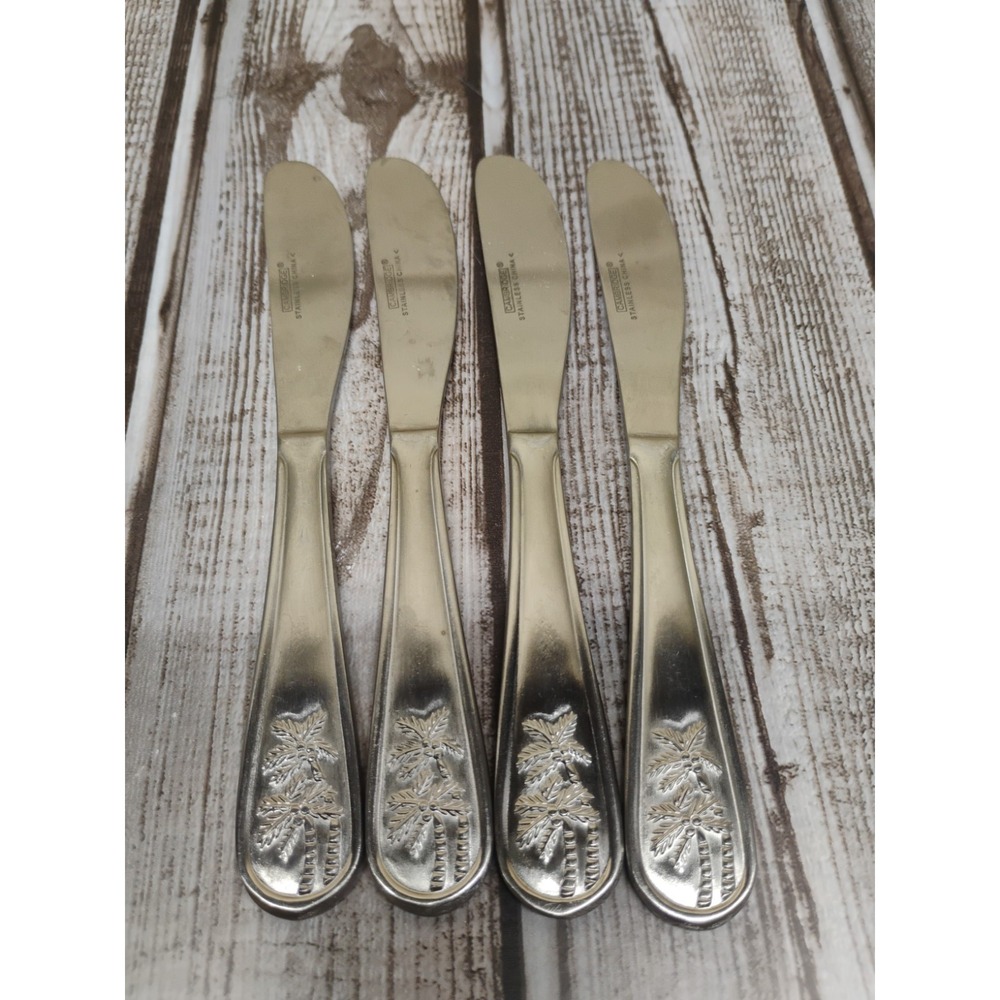 4 Cambridge PALM TREE w/ Coconuts Stainless Satin 5 1/2" Butter Knives Minii